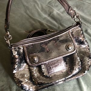 Coach Poppy silver sequin purse handbag